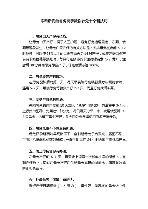 不看后悔的养兔高手教你养兔十个新技巧