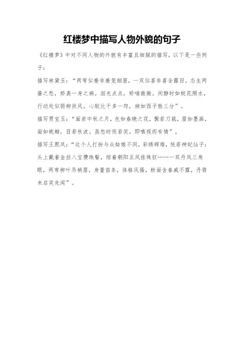 红楼梦中描写人物外貌的句子