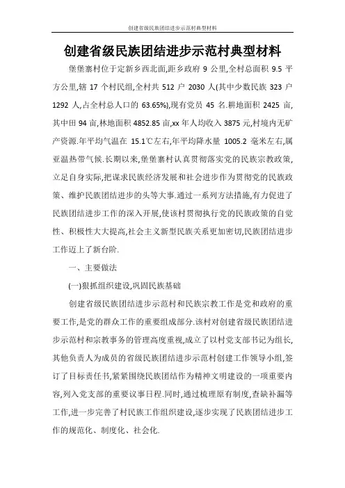工作总结 创建省级民族团结进步示范村典型材料