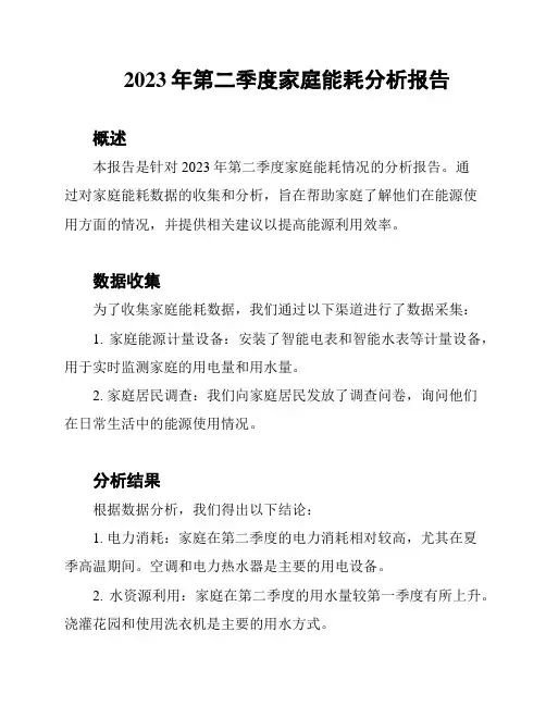 2023年第二季度家庭能耗分析报告
