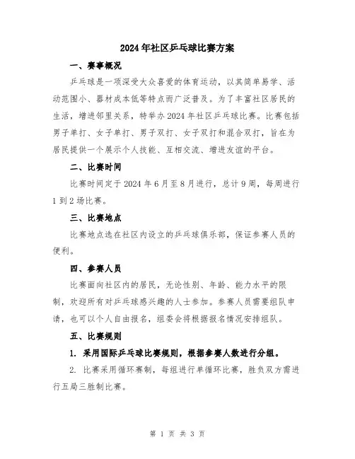 2024年社区乒乓球比赛方案