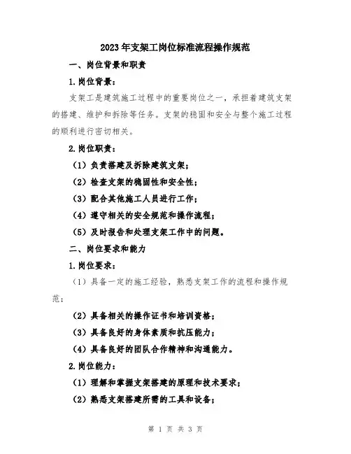2023年支架工岗位标准流程操作规范