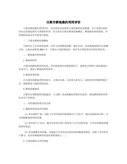 吕梁市耕地集约利用评价