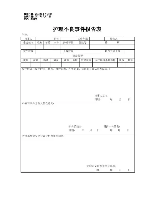 护理不良事件上报表