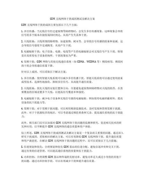 GSM无线网络干扰成因测试及解决方案