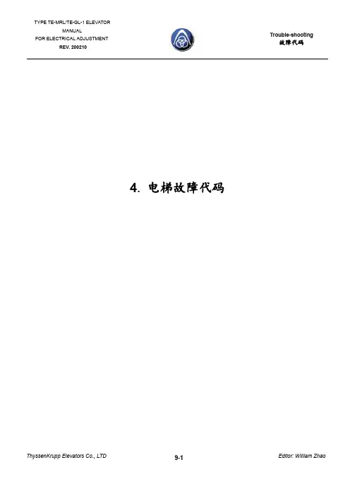 蒂森TE-GL1故障代码(新时达)