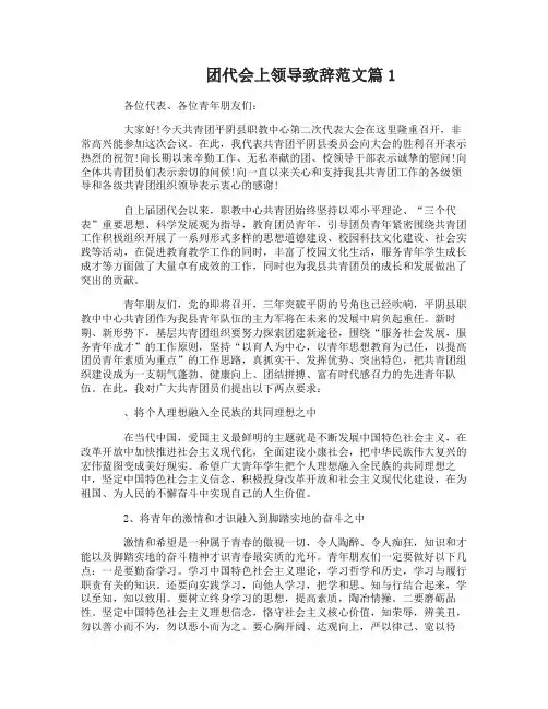 团代会上领导致辞范文