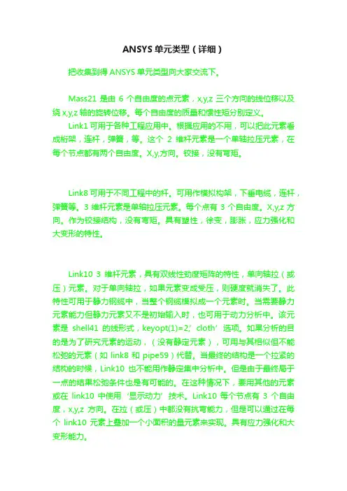 ANSYS单元类型（详细）