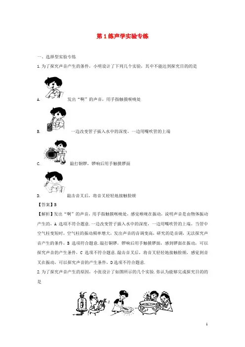 中考物理实验集中专项训练第1练声学实验含解析