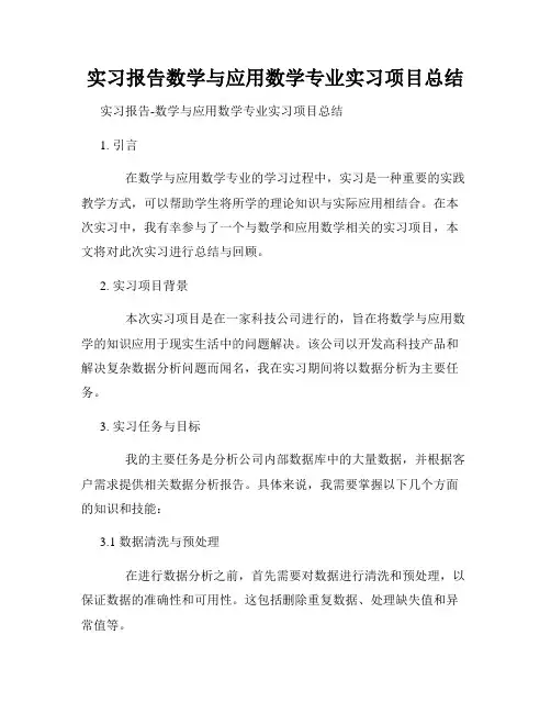 实习报告数学与应用数学专业实习项目总结