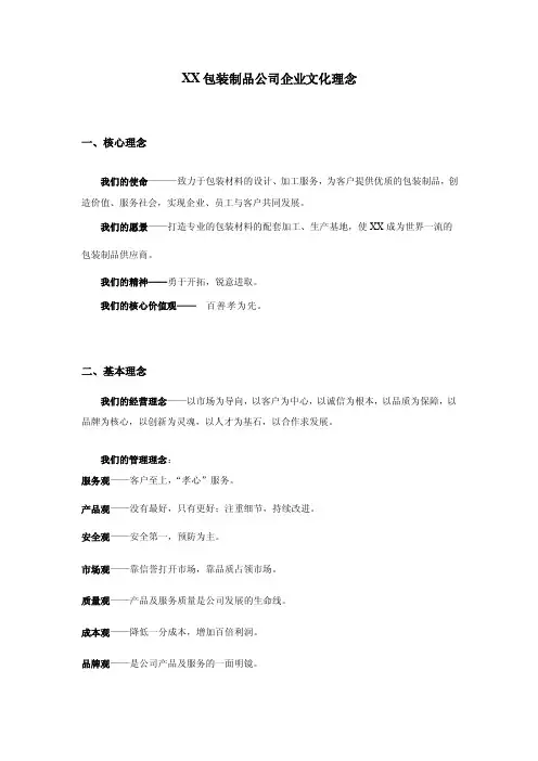 XX包装制品公司企业文化理念