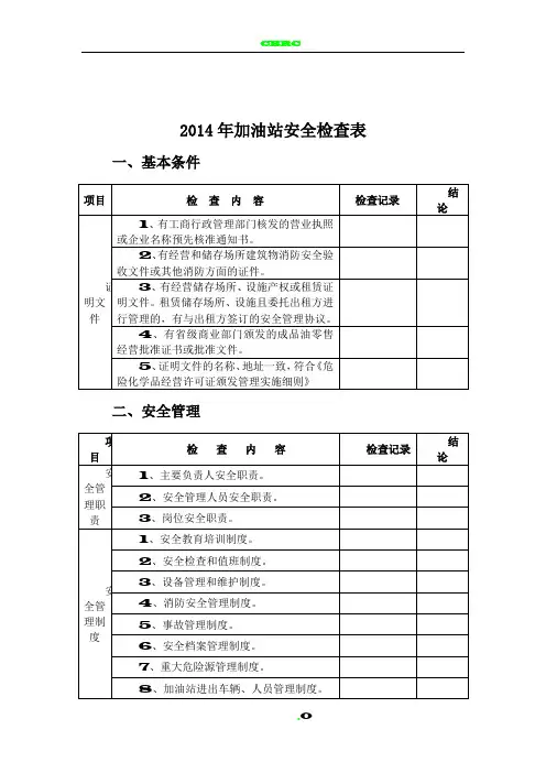 2014年加油站安全检查表