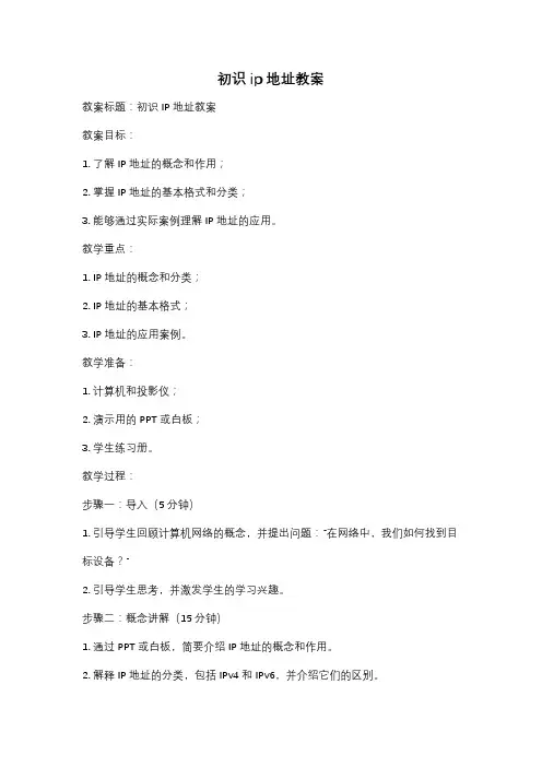 初识ip地址教案