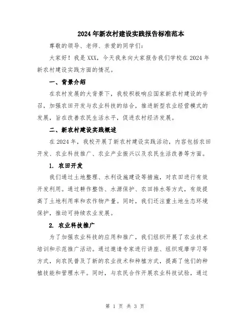 2024年新农村建设实践报告标准范本