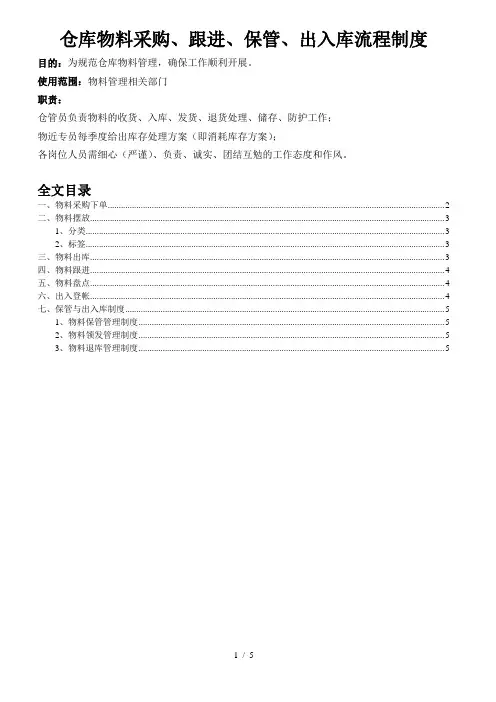 仓库物料采购、跟进、保管、出入库流程
