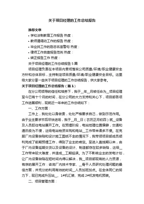 关于项目经理的工作总结报告5篇