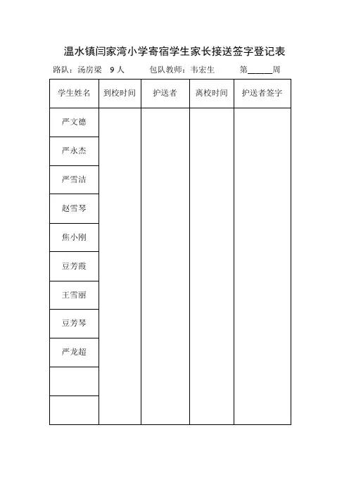 温水镇闫家湾小学寄宿学生家长接送签字登记排表13.2