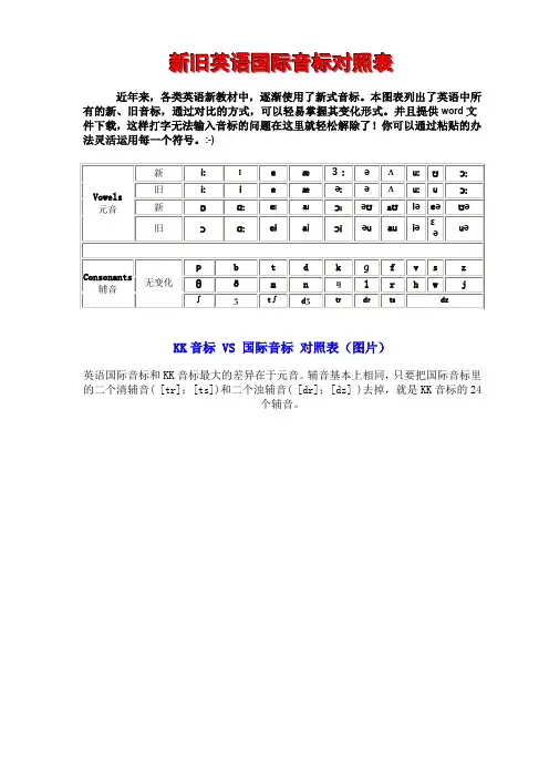 新旧英语国际音标对照表