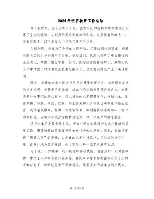 2024年银行转正工作总结（六篇）