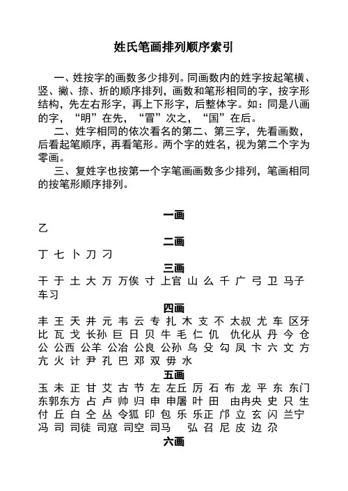 姓氏笔画排列顺序索引