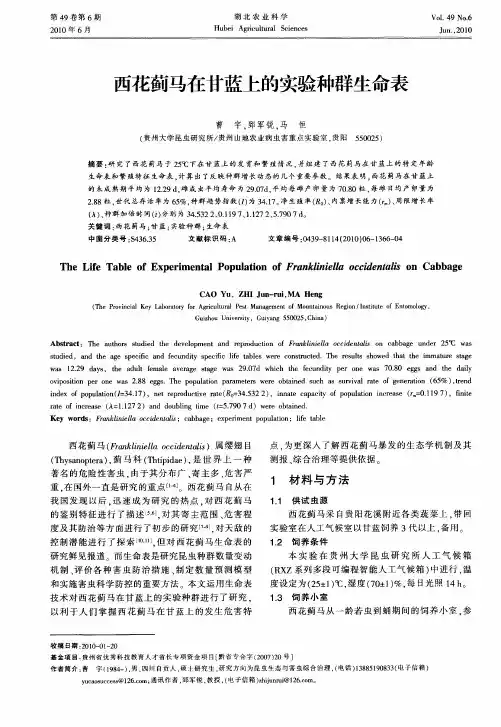 西花蓟马在甘蓝上的实验种群生命表