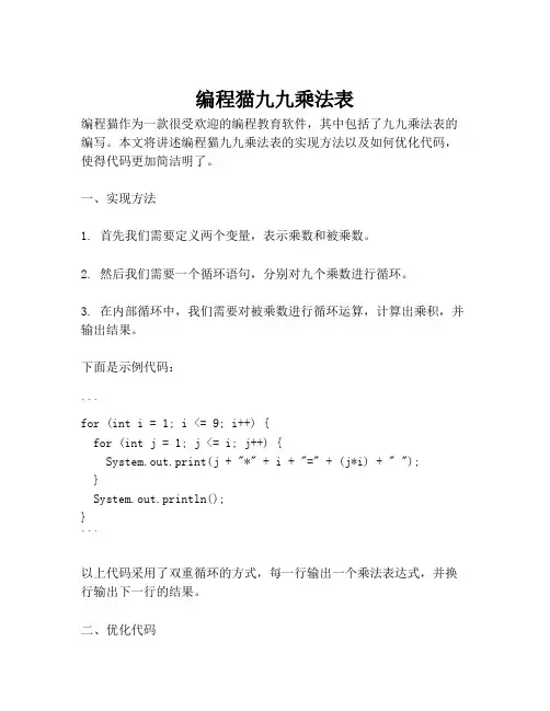 编程猫九九乘法表