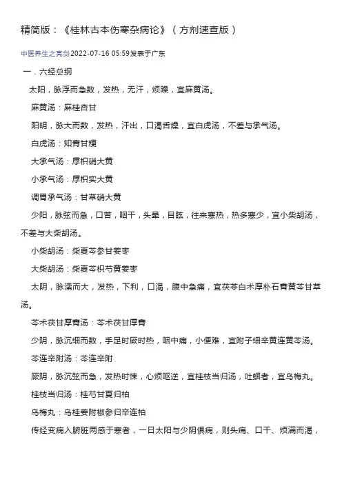 精简版：《桂林古本伤寒杂病论》(方剂速查版)