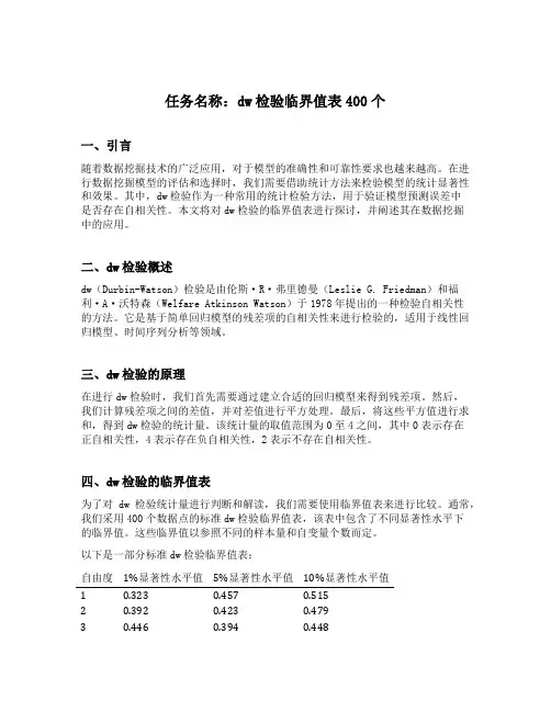 dw检验临界值表400个
