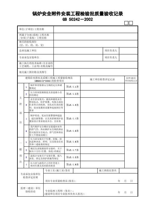 25锅炉安全附件安装工程检验批质量验收记录GD3020425