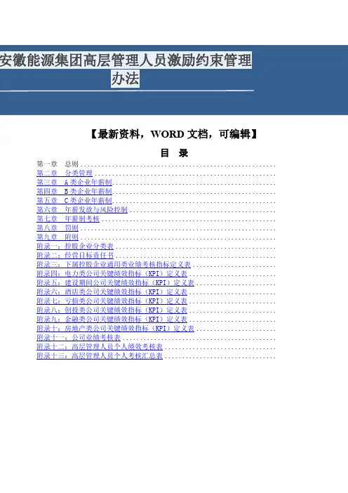 安徽能源集团高层管理人员激励约束管理办法