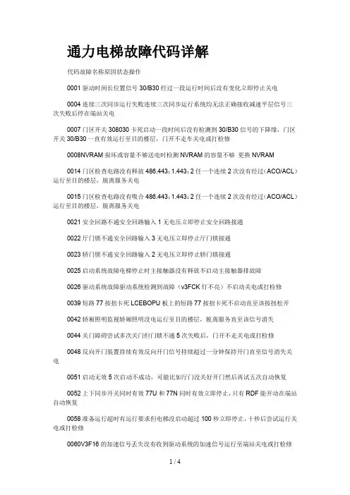 通力电梯故障代码详解