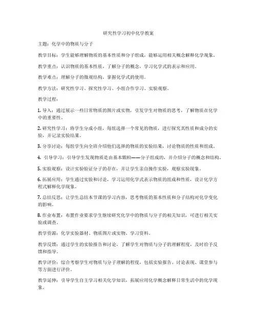研究性学习初中化学教案