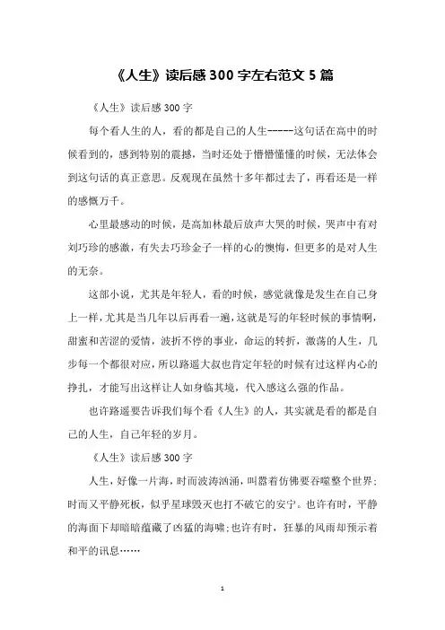 《人生》读后感300字左右范文5篇