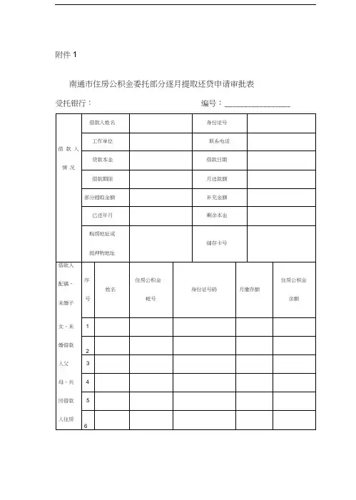 南通市住房公积金委托部分逐月提取还贷申请审批表