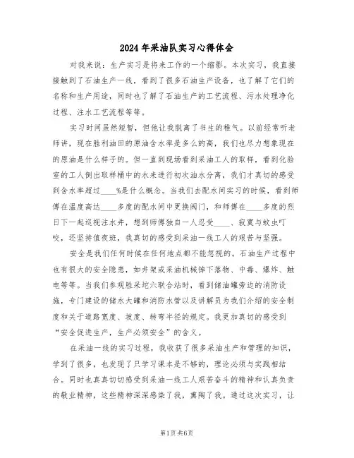 2024年采油队实习心得体会(2篇)