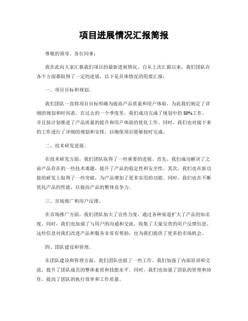 项目进展情况汇报简报