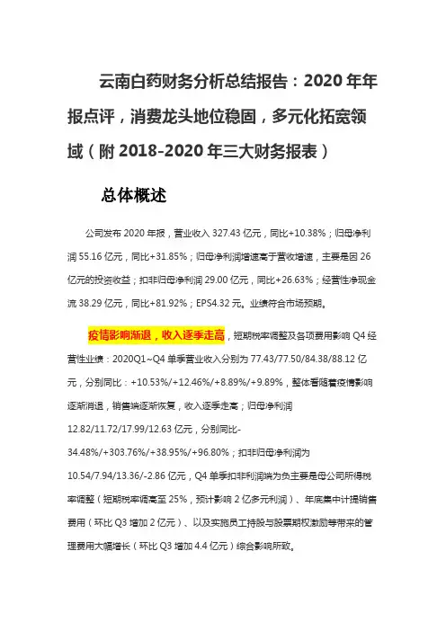 云南白药财务分析总结报告：2020年年报点评,消费龙头地位稳固(附2018-2020年三大财务报表)