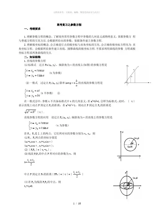 高中数学参数方程知识点大全-参数方程 高中