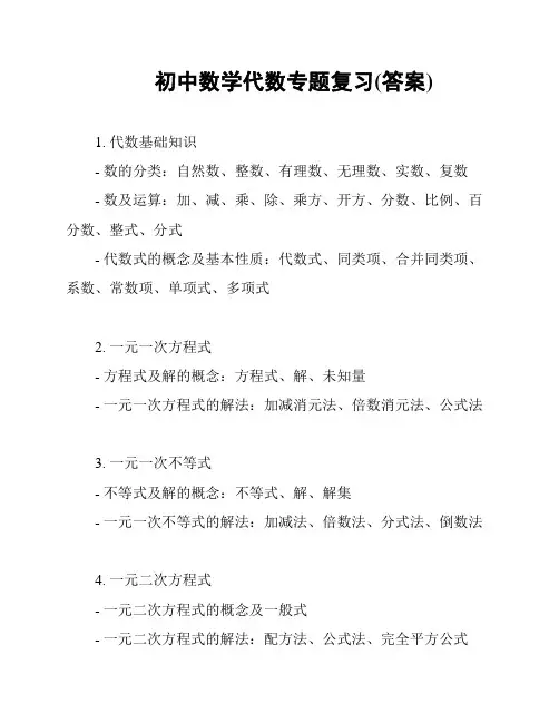 初中数学代数专题复习(答案)