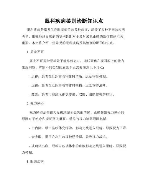 眼科疾病鉴别诊断知识点