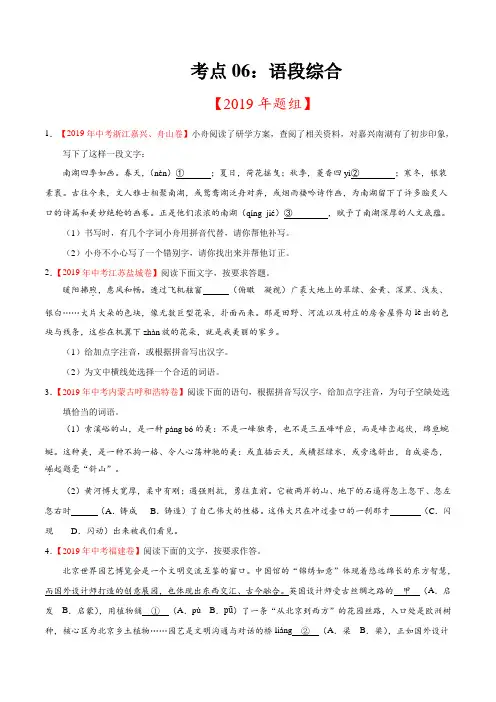 中考语文_考点06：语段综合(压轴模拟)(原卷版)