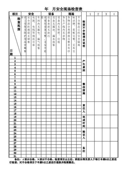 车间安全现场检查表