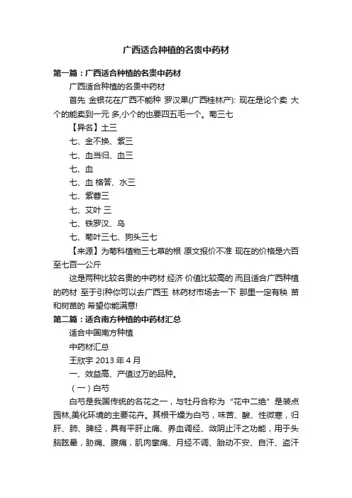 广西适合种植的名贵中药材