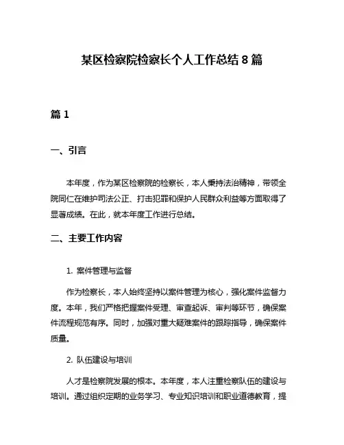 某区检察院检察长个人工作总结8篇