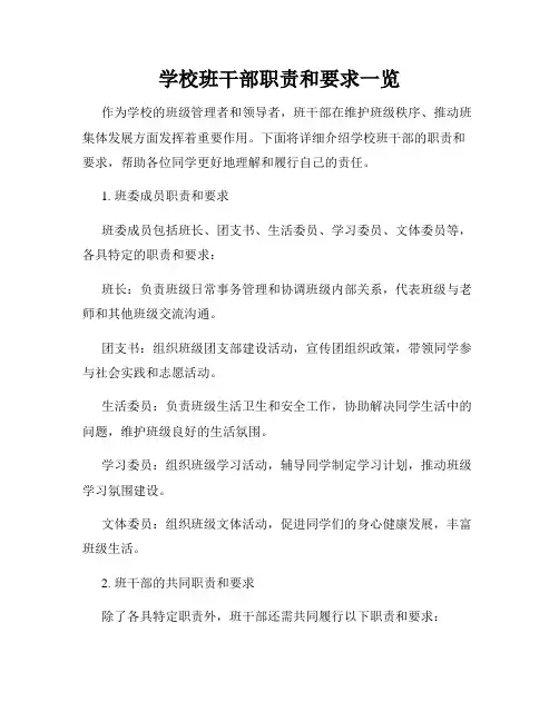 学校班干部职责和要求一览