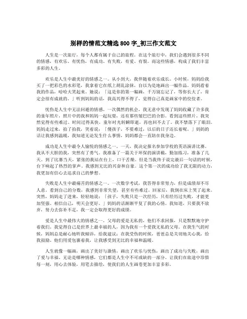 别样的情范文精选800字_初三作文范文