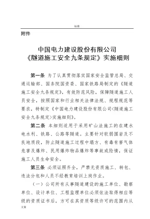 《隧道施工安全系统九条规定》实施研究细则