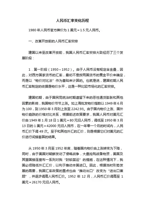 人民币汇率变化历程