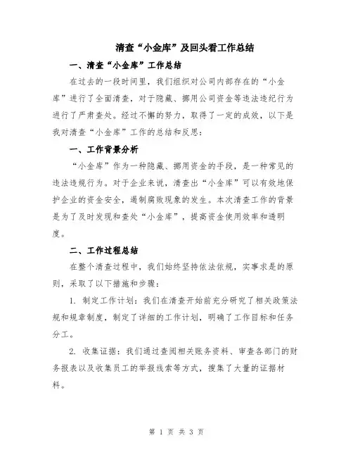 清查“小金库”及回头看工作总结