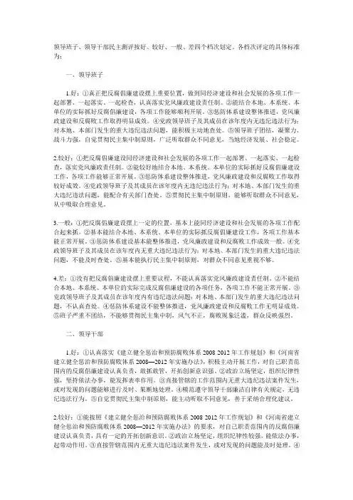 领导班子领导干部民主测评标准